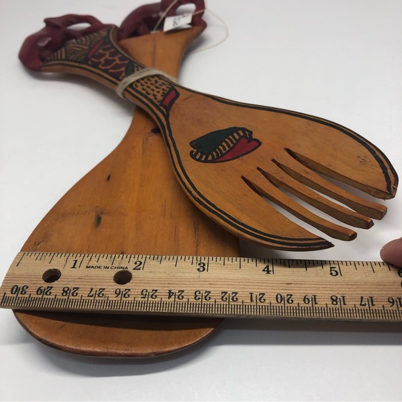 VTG African Hand Carved Wooden Elephant Trunk Down Salad Fork And Spoon - Picture 9 of 14